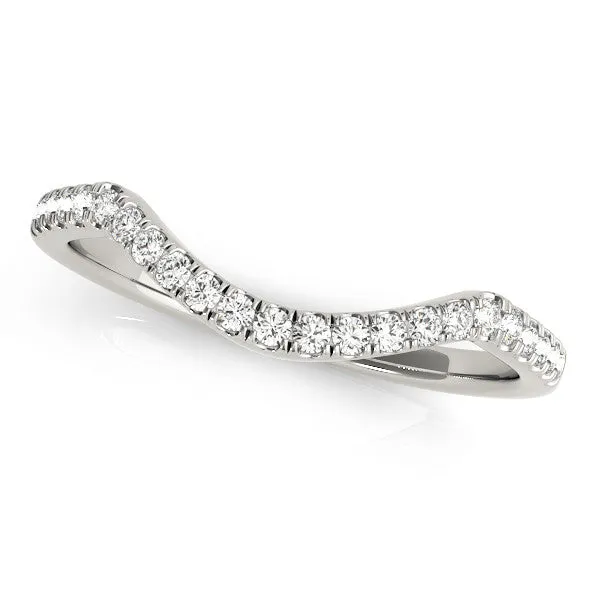 Round Diamond Pavé Curved Wedding Band with Shared Prong Setting Silver