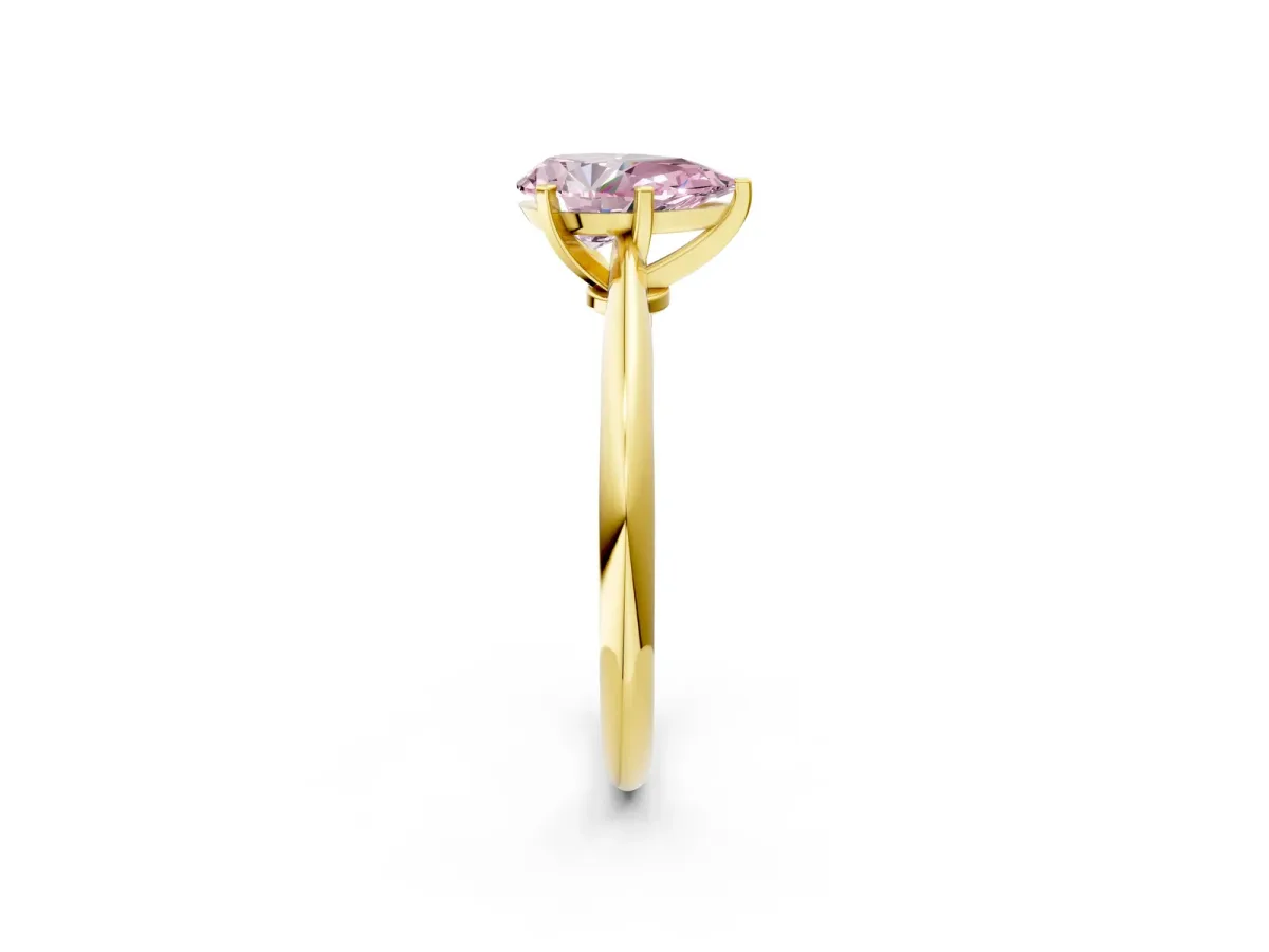 Fancy Pink Pear Cut Diamond Solitaire Engagement Ring with Classic Band and Four-Prong Setting Yellow gold