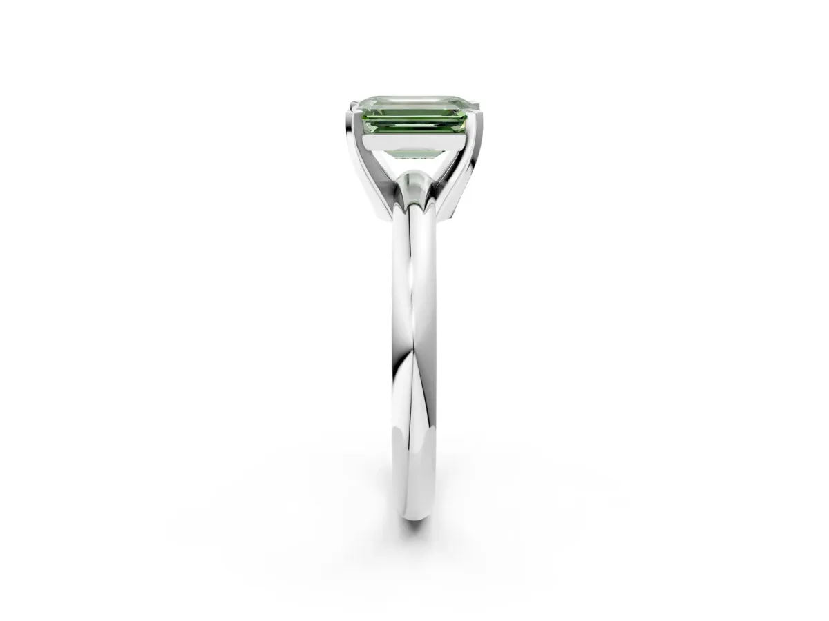 Fancy Green Emerald Cut Diamond Solitaire Engagement Ring with Round Band and Four-Prong Setting White gold