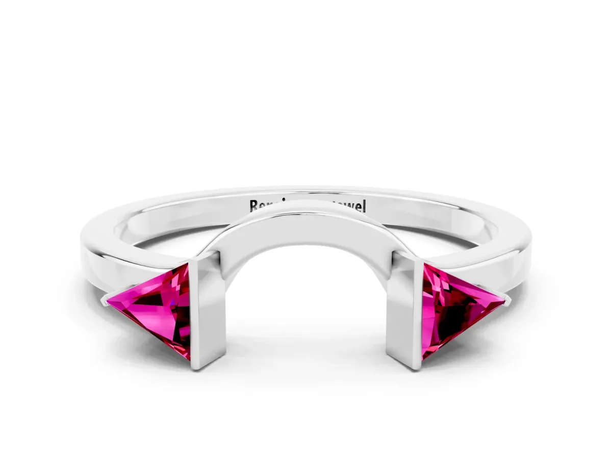 Trillion Garnet Open Band Ring with Bezel Setting Silver