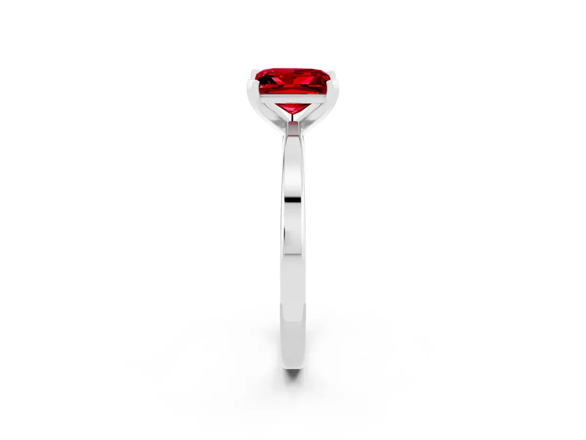 Princess Cut Ruby Solitaire Engagement Ring with Classic Band and Four-Prong Setting Silver