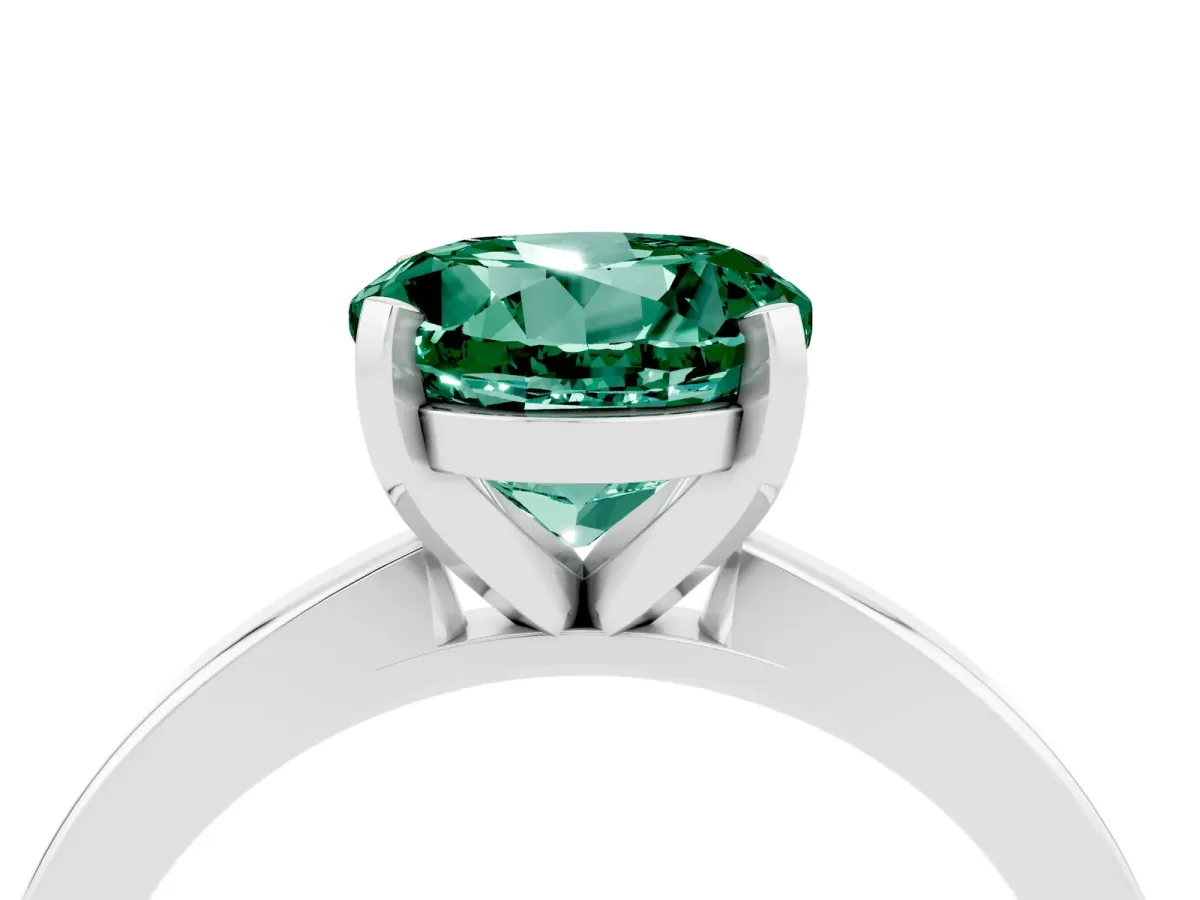 Round Cut Green Sapphire Solitaire Engagement Ring with Classic Band and Four-Prong Setting Platinum