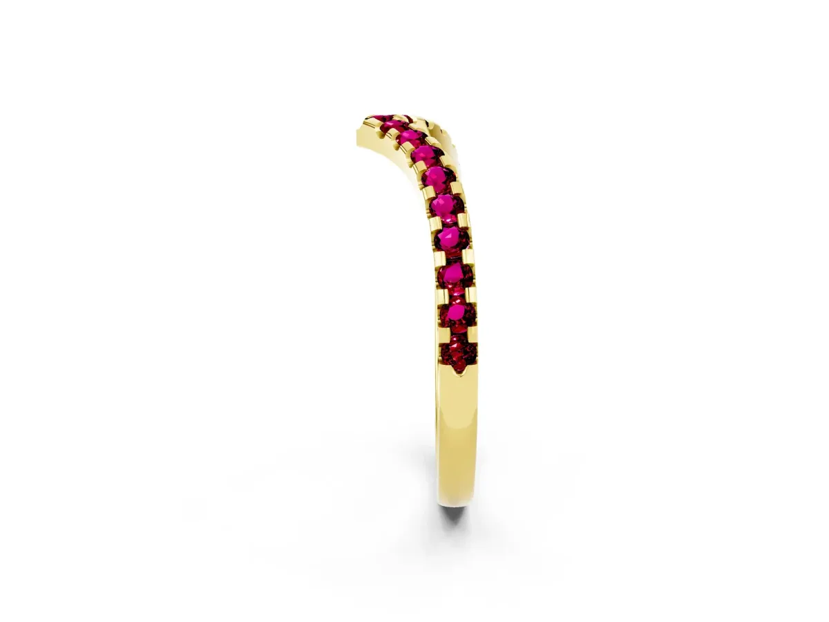 Pavé Round Garnet Chevron Band with Shared Prong Setting Yellow gold