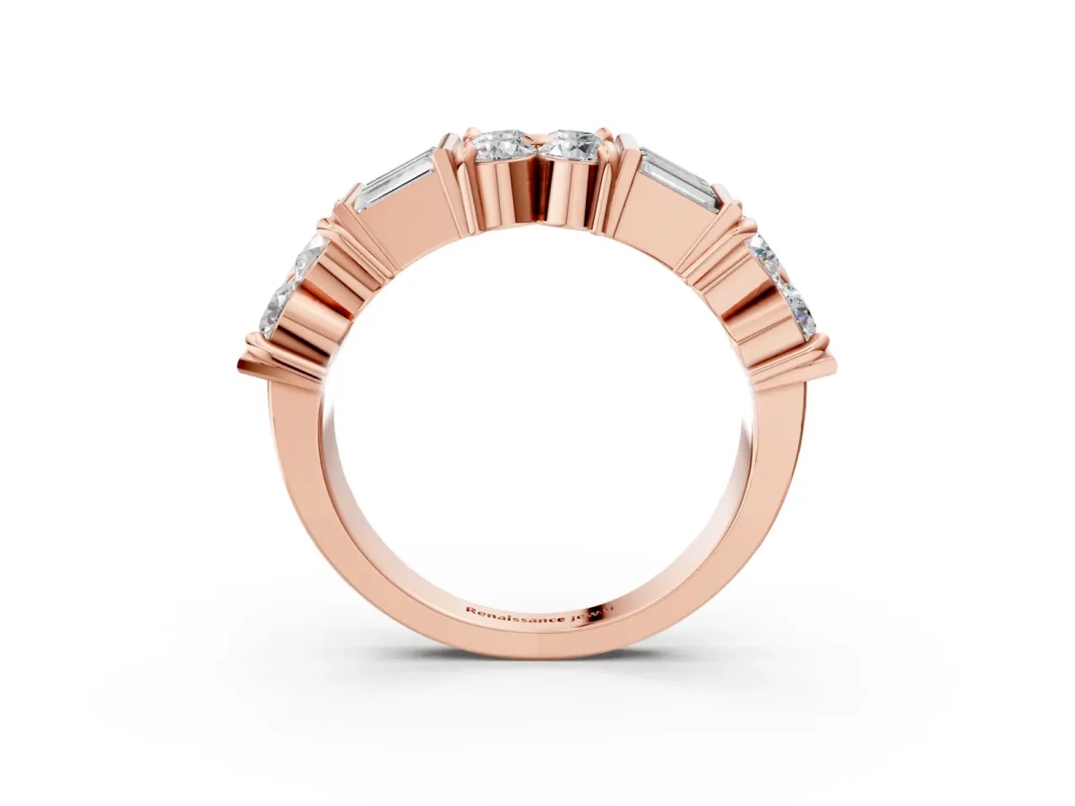 Channel Set Round and Baguette Diamond Anniversary Band with Prong Setting Rose gold