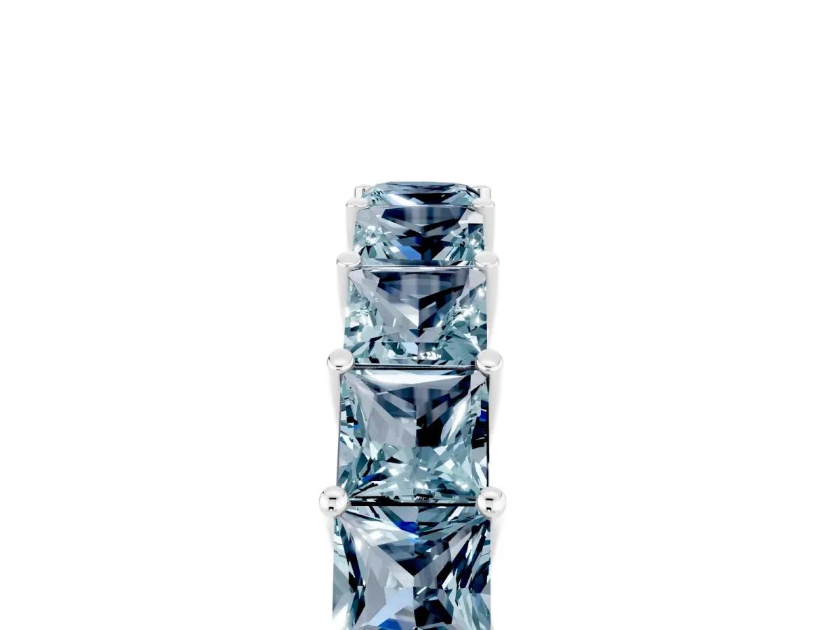 Princess Cut Aquamarine Channel-Set Eternity Band with Prong Setting Platinum