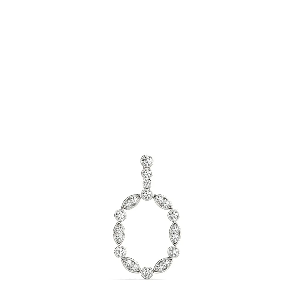 Round and Marquise Diamond Bezel Set Pendant Silver