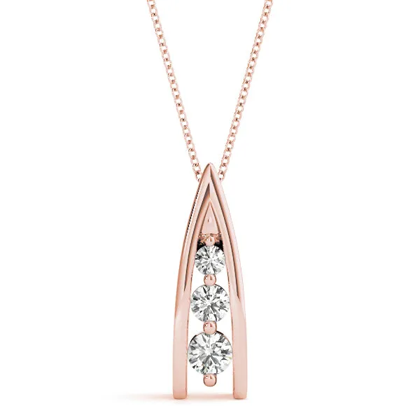 Channel Set Round Diamond Prong Pendant Rose gold