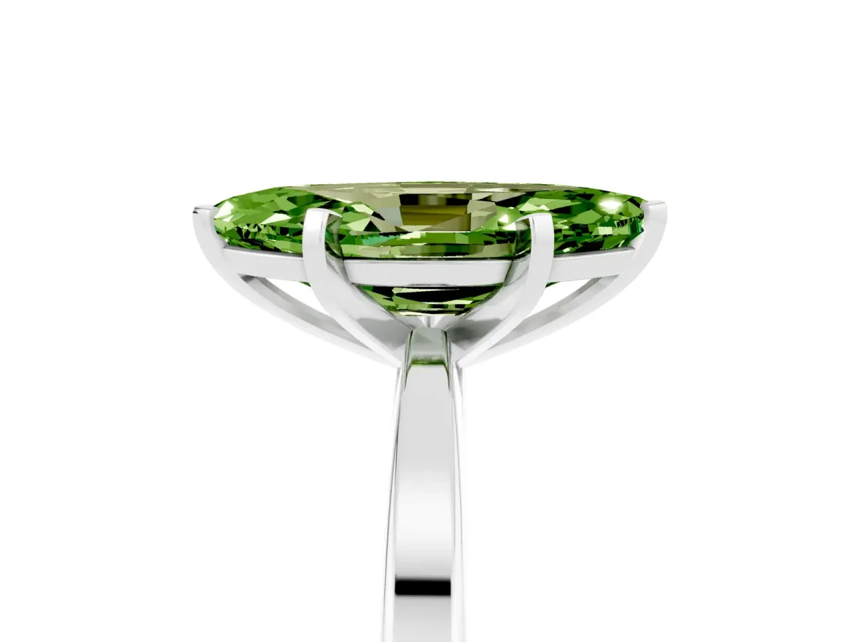 Marquise Cut Peridot Solitaire Engagement Ring with Classic Band and Four-Prong Setting Platinum