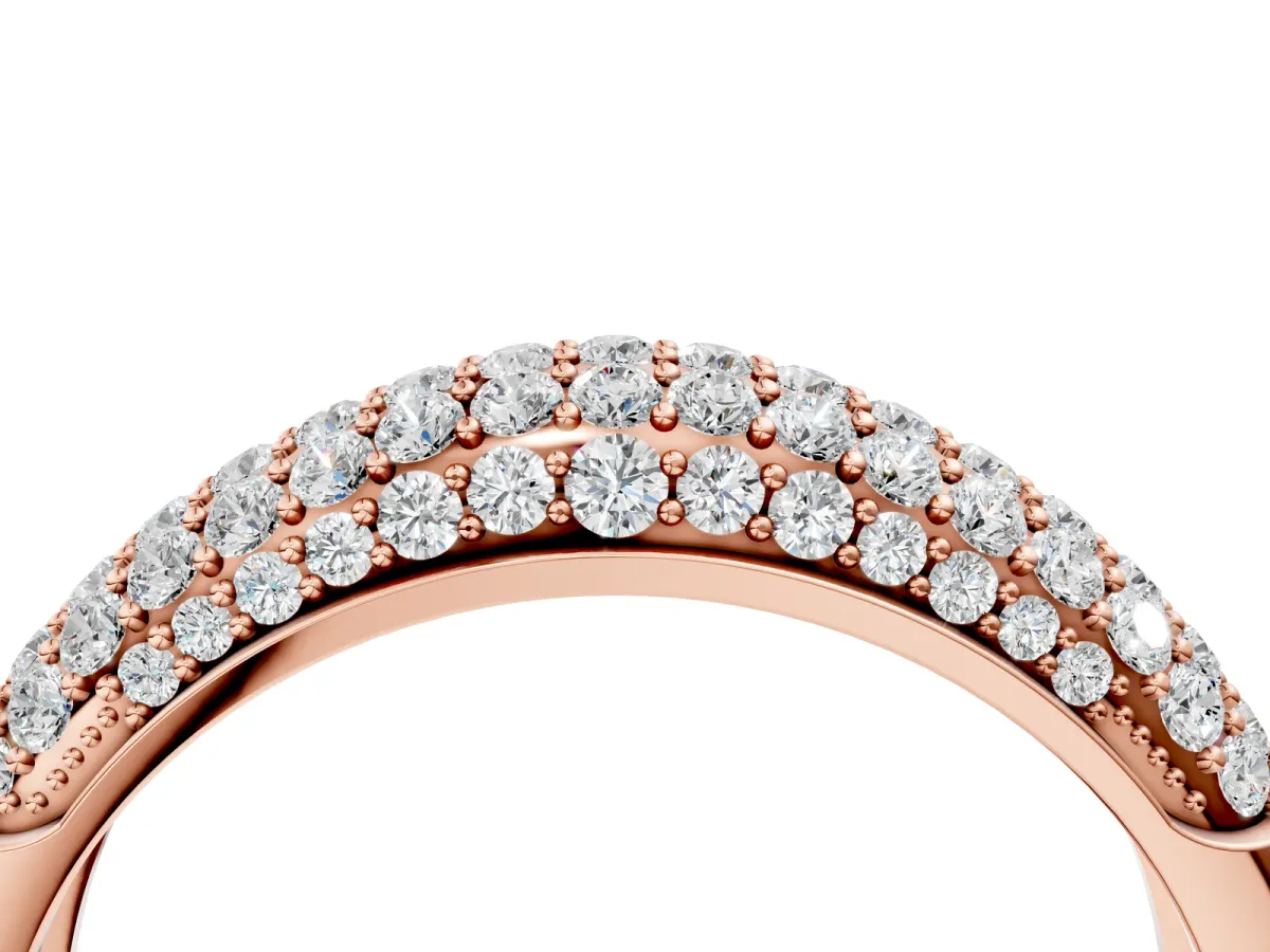 Three-Row Pavé Round Diamond Dome Band Rose gold