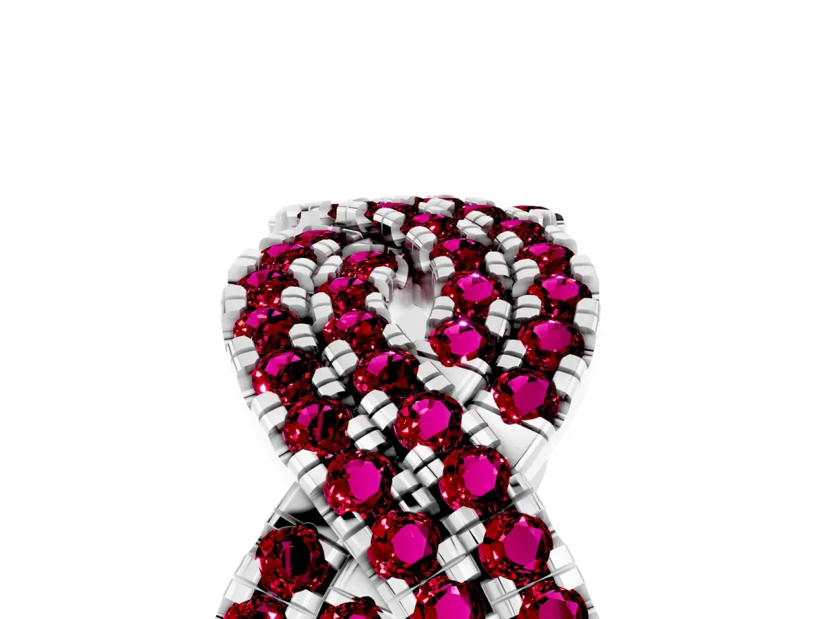 Pavé Round Garnet Infinity Twist Band with Shared Prong Setting Platinum