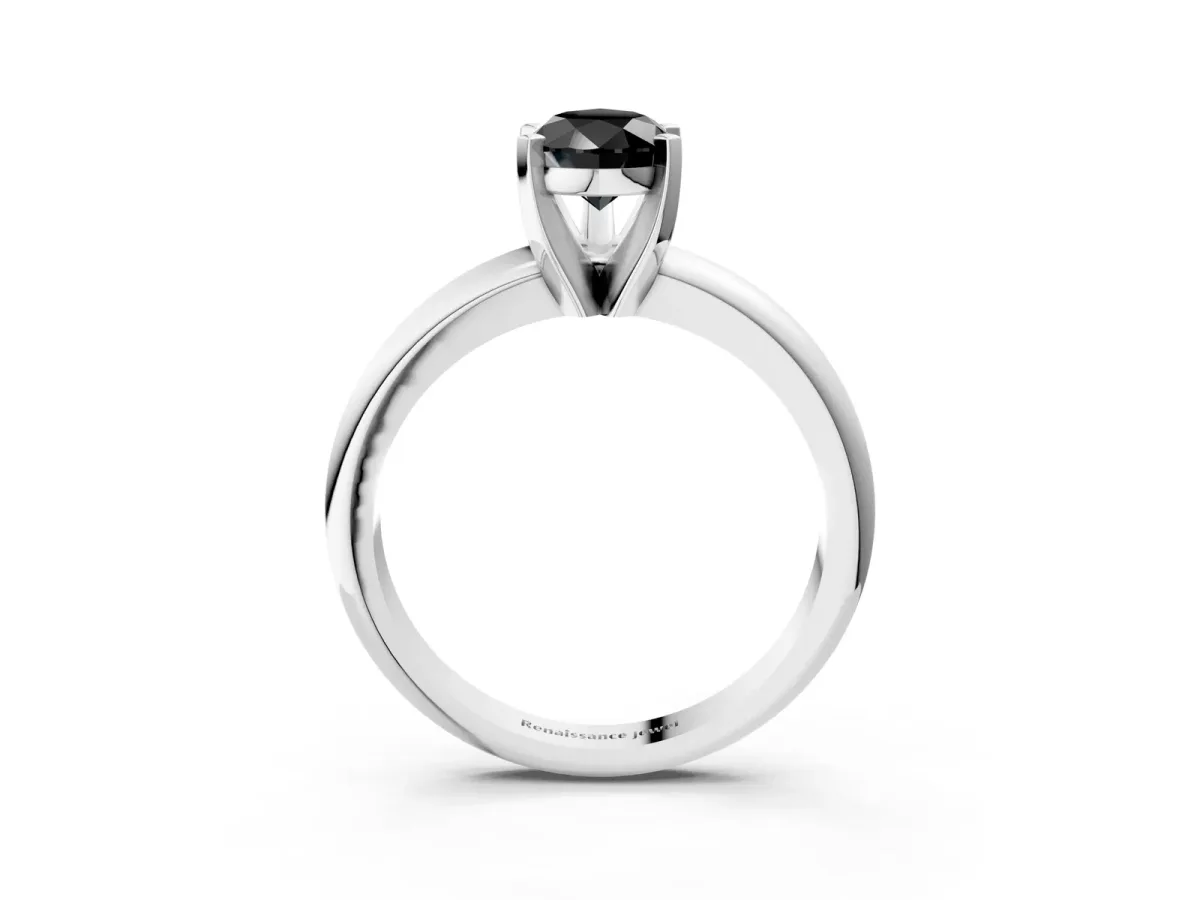 Fancy Black Pear Cut Diamond Solitaire Engagement Ring with Round Band and Four-Prong Setting White gold