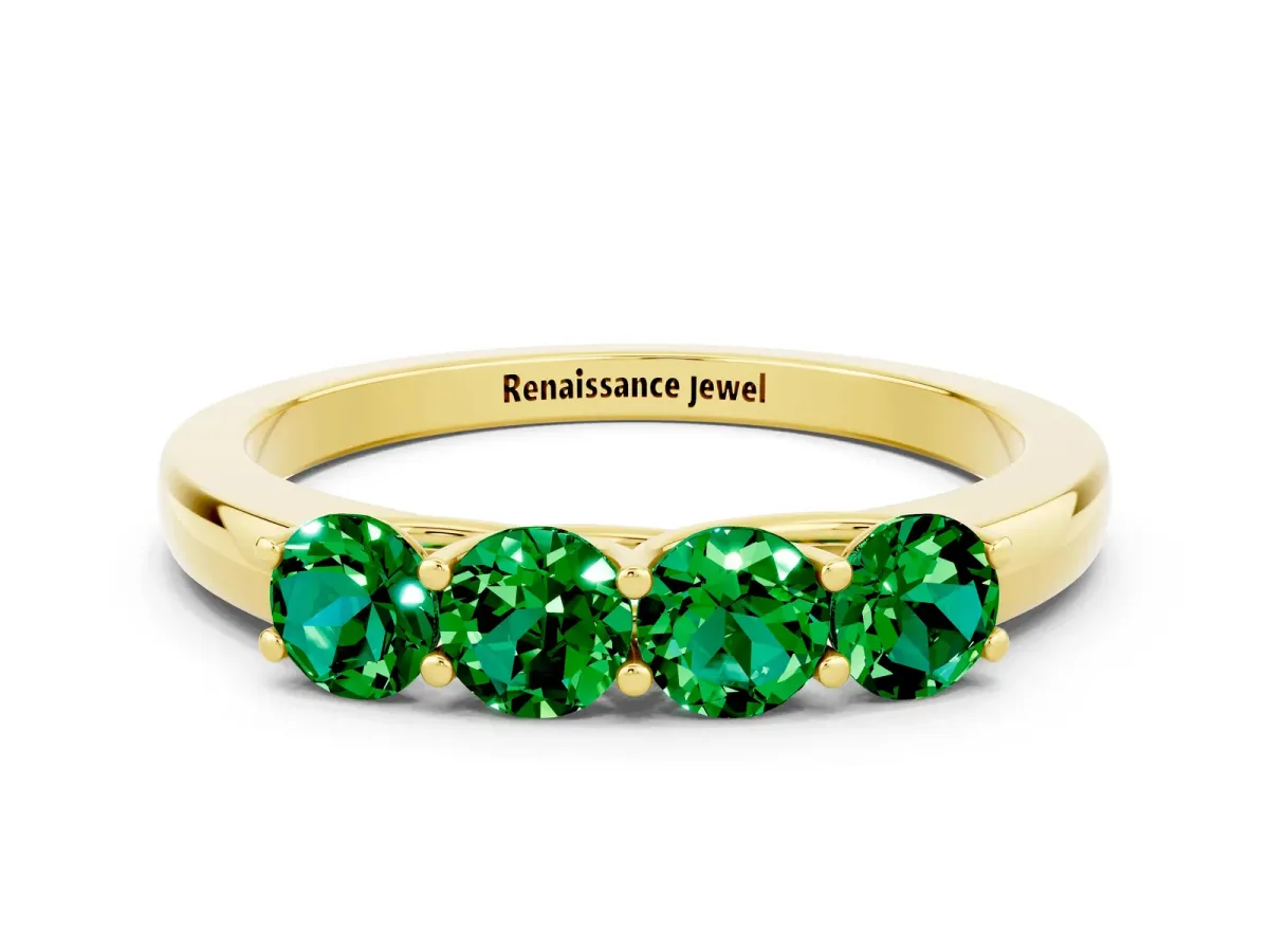 Four-Stone Round Emerald Prong-Set Band Yellow gold