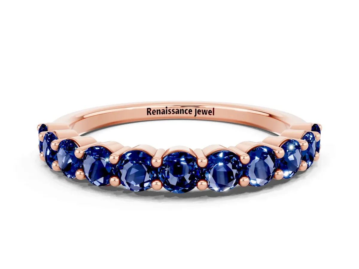 Round Blue Sapphire Half Eternity Band with Prong Setting Rose gold