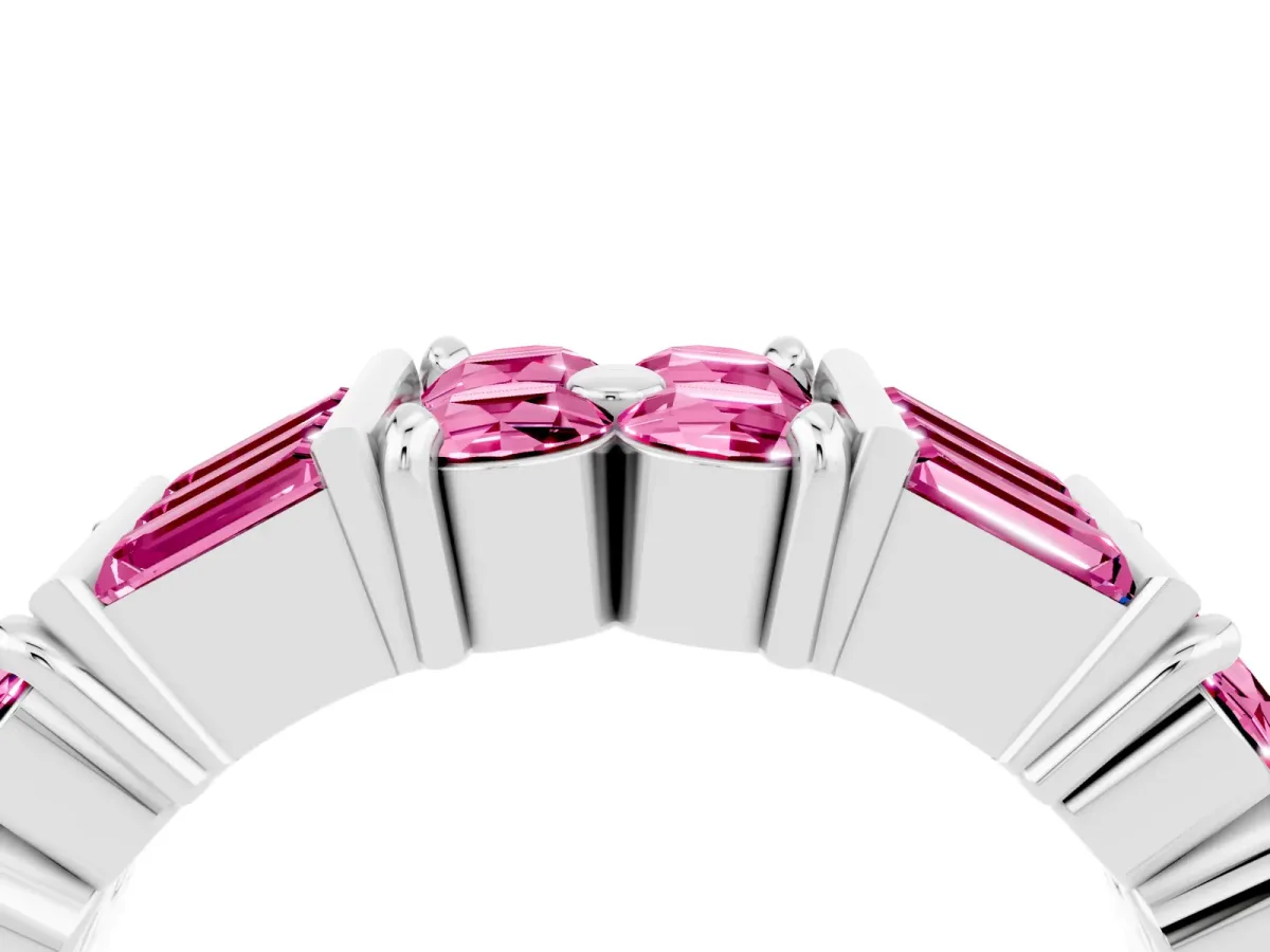 Channel Set Round and Baguette Pink Sapphire Anniversary Band with Prong Setting Silver