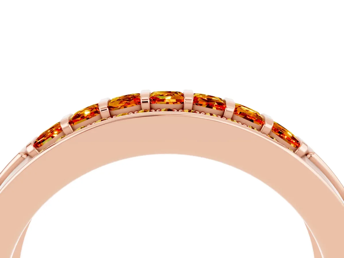 Bar-Set Princess Cut Citrine Pavé Band Rose gold