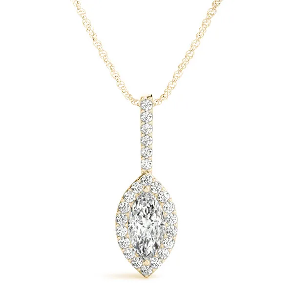 Marquise Halo Diamond Pendant with Pavé Setting Yellow gold