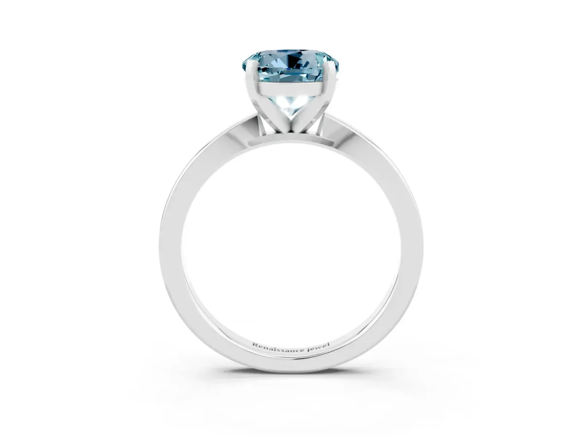 Round Cut Aquamarine Solitaire Engagement Ring with Classic Band and Four-Prong Setting Silver