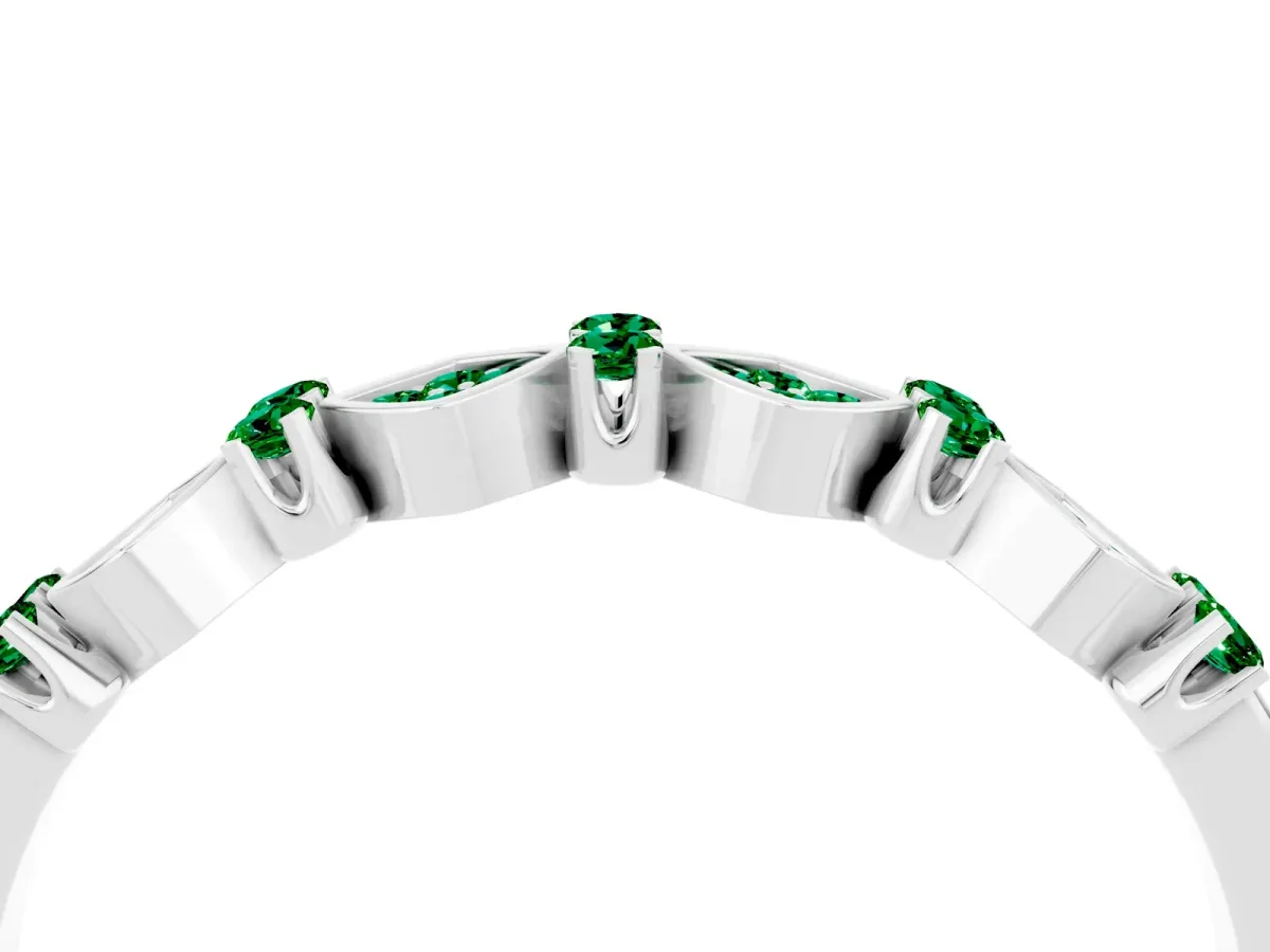 Pavé Cushion Emerald Cluster Eternity Band with Prong Setting Silver