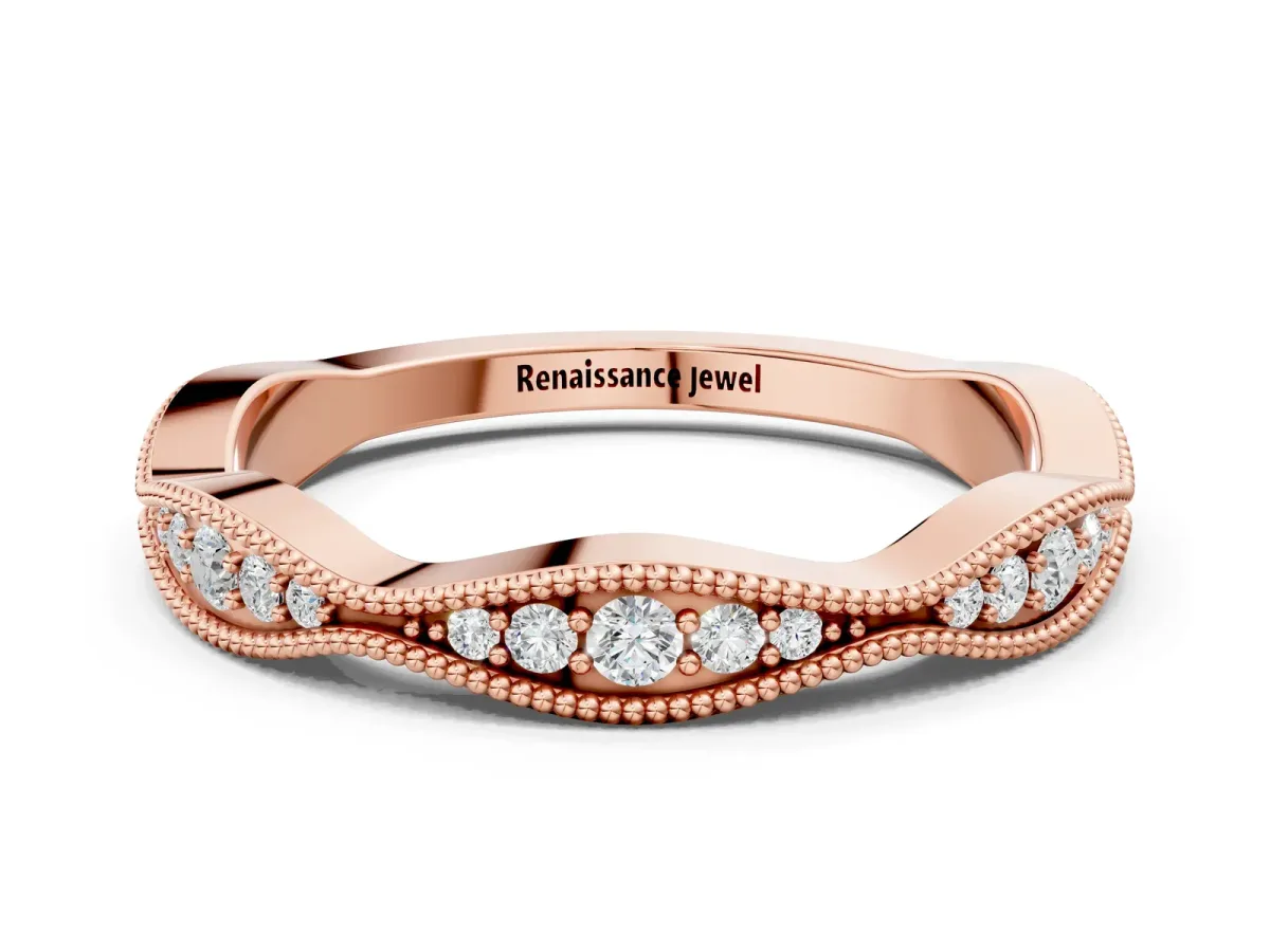 Milgrain Diamond Marquise Curved Band with Pavé Setting Rose gold