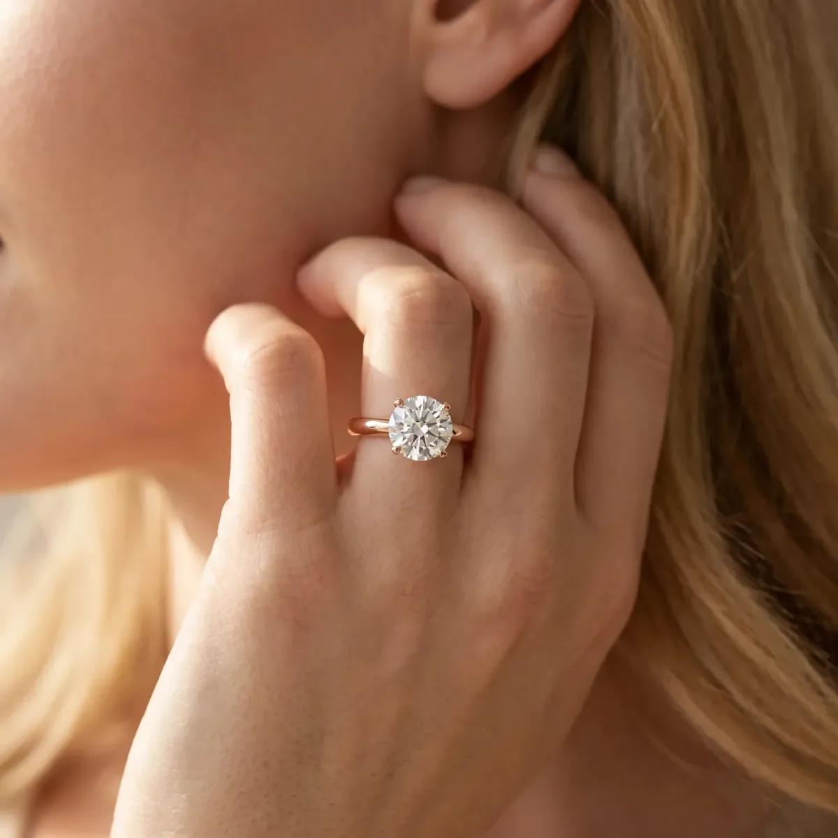 Round Cut Diamond Solitaire Engagement Ring with Round Band and Four-Prong Setting Rose gold