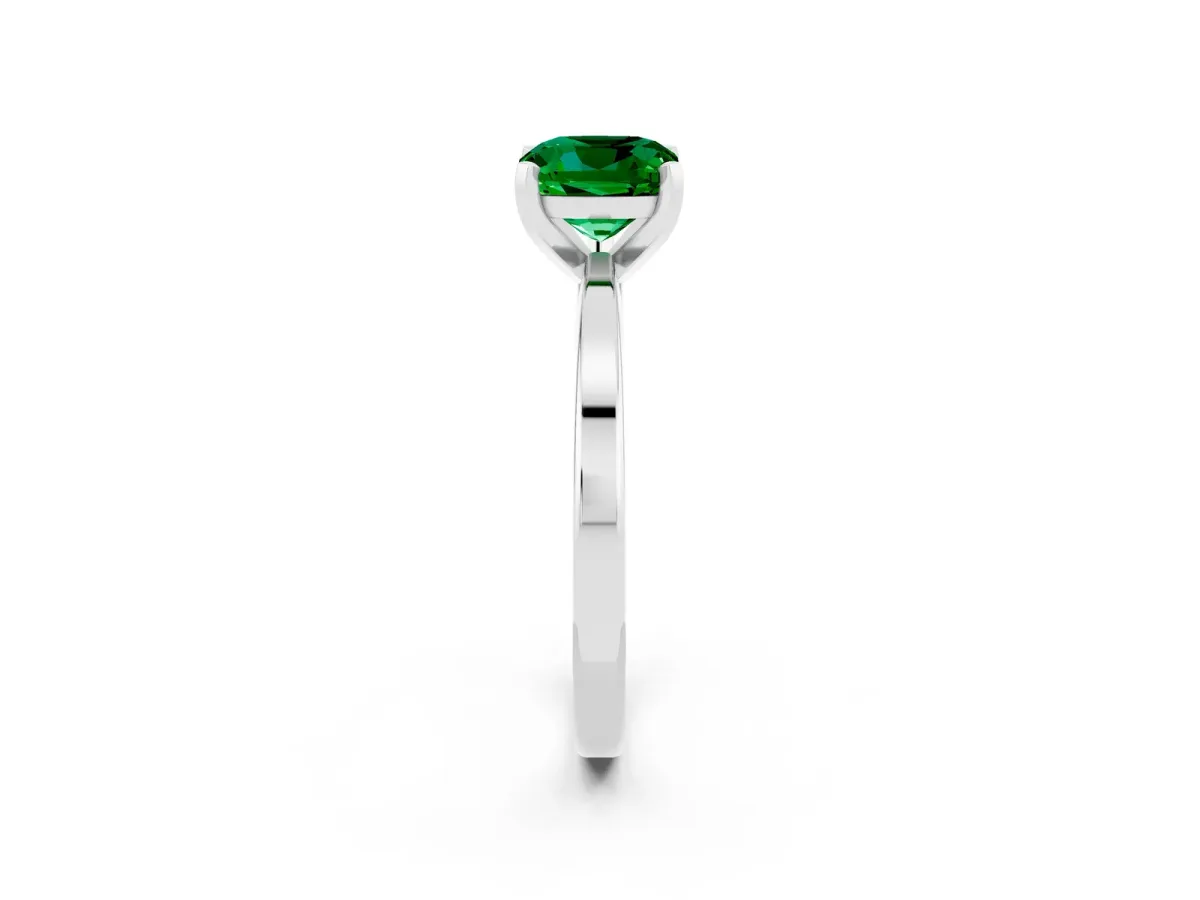 Cushion Cut Emerald Solitaire Engagement Ring with Classic Band and Four-Prong Setting White gold