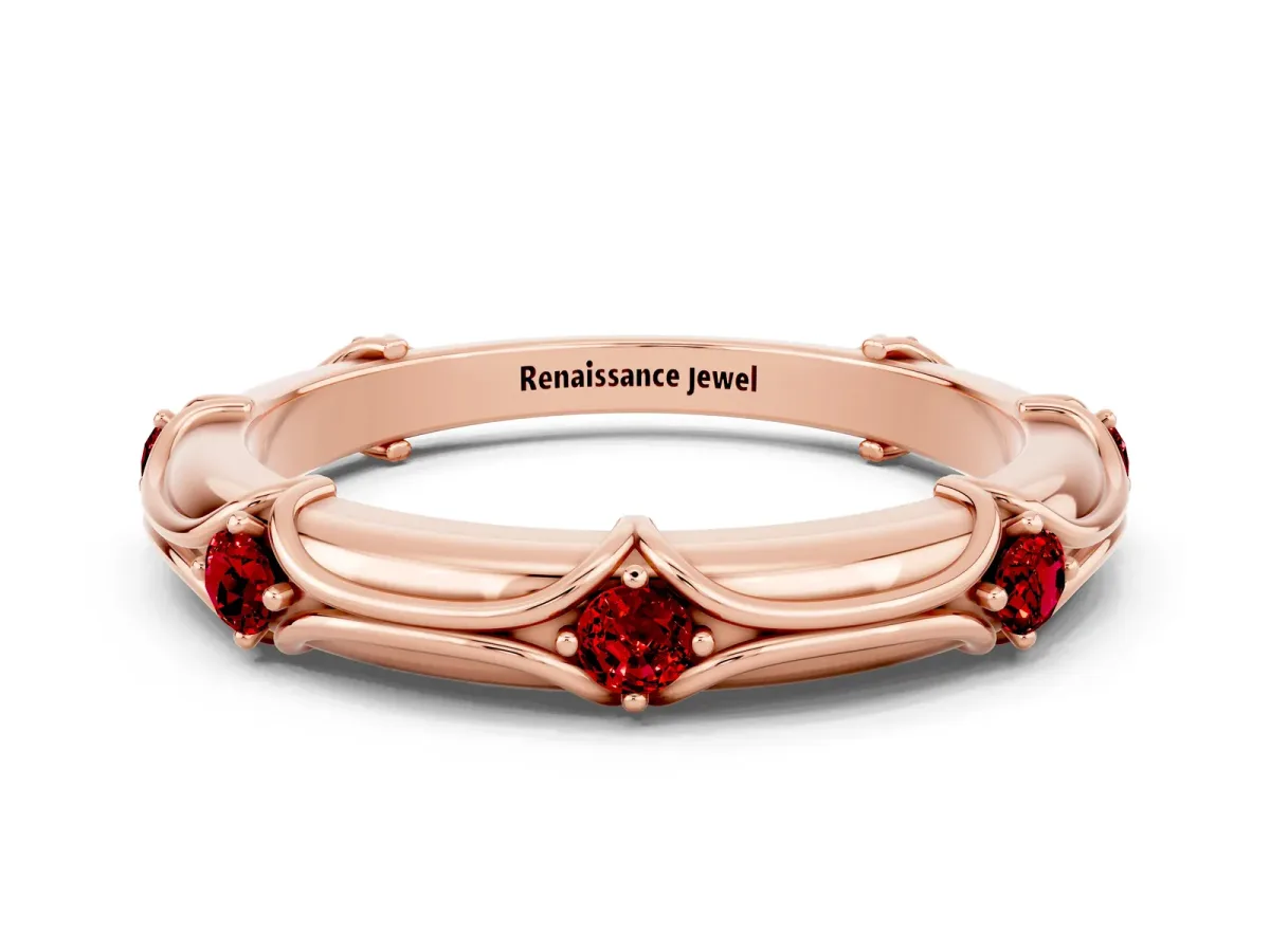 Round Ruby Prong Set Milgrain Eternity Band Rose gold
