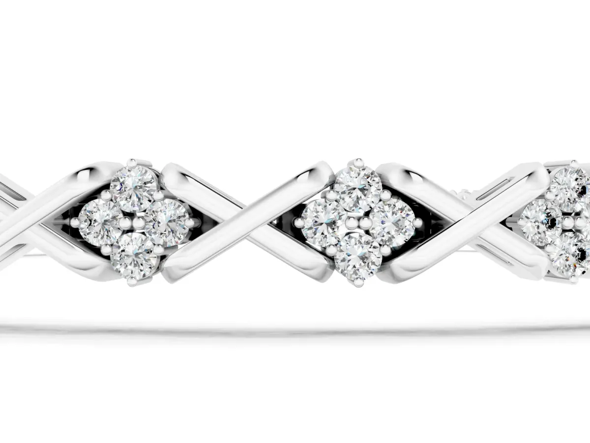 Round Diamond Prong Set Tennis Bracelet with X-Link Band Silver