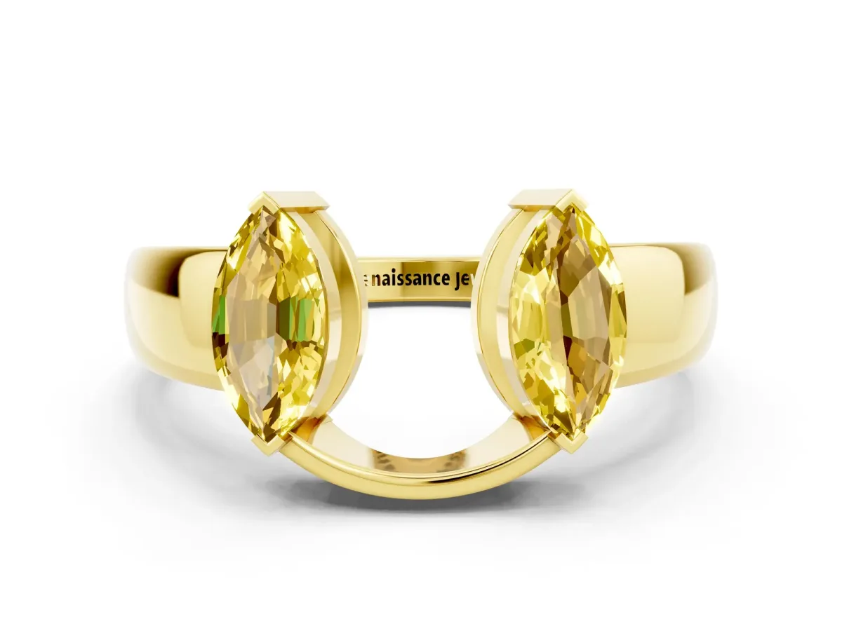 Marquise Yellow Sapphire Open Band Ring with Tension Setting Yellow gold