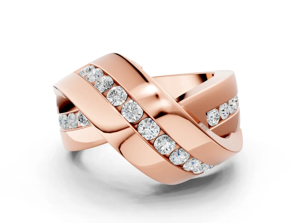 Pavé Round Diamond Crossover Band with Channel Setting Rose gold