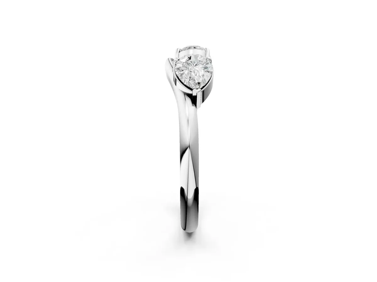 Two-Stone Pear Diamond Bypass Ring with Prong Setting White gold