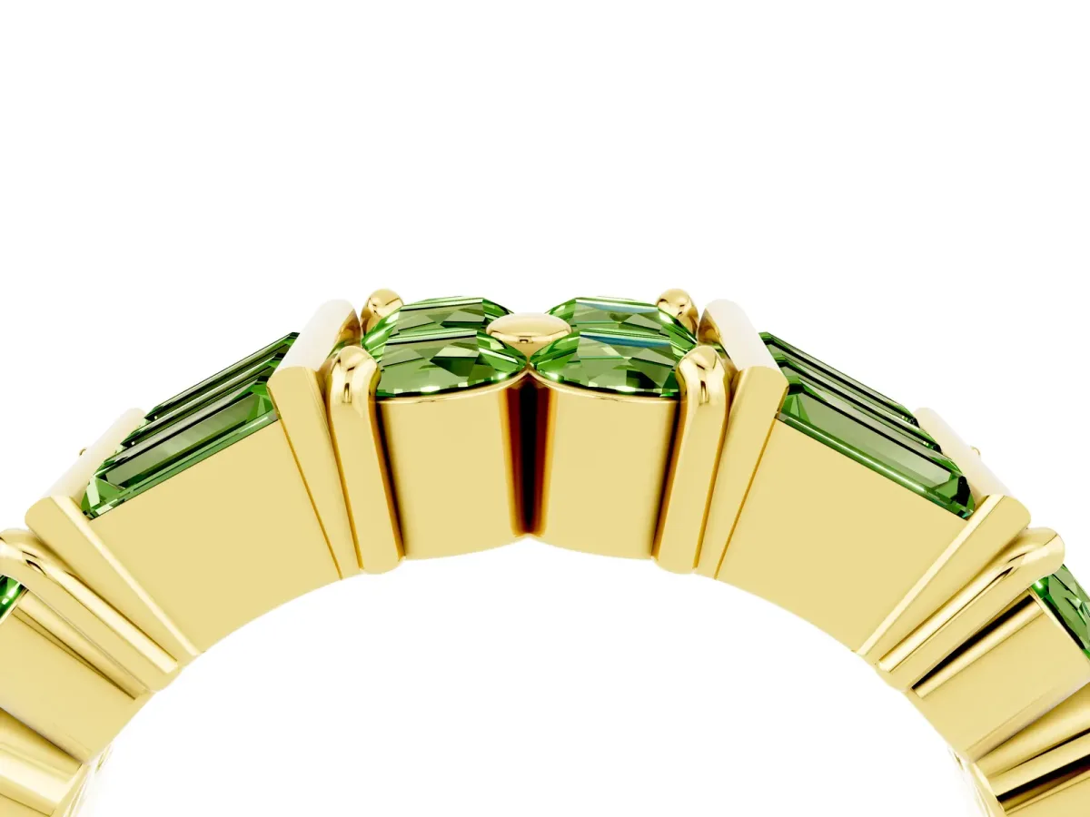 Channel Set Round and Baguette Peridot Anniversary Band with Prong Setting Yellow gold