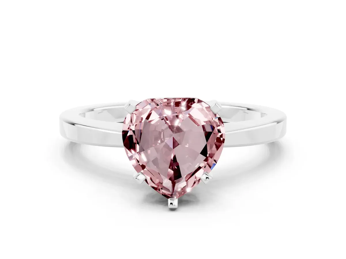 Heart Cut Morganite Solitaire Engagement Ring with Classic Band and Four-Prong Setting Platinum