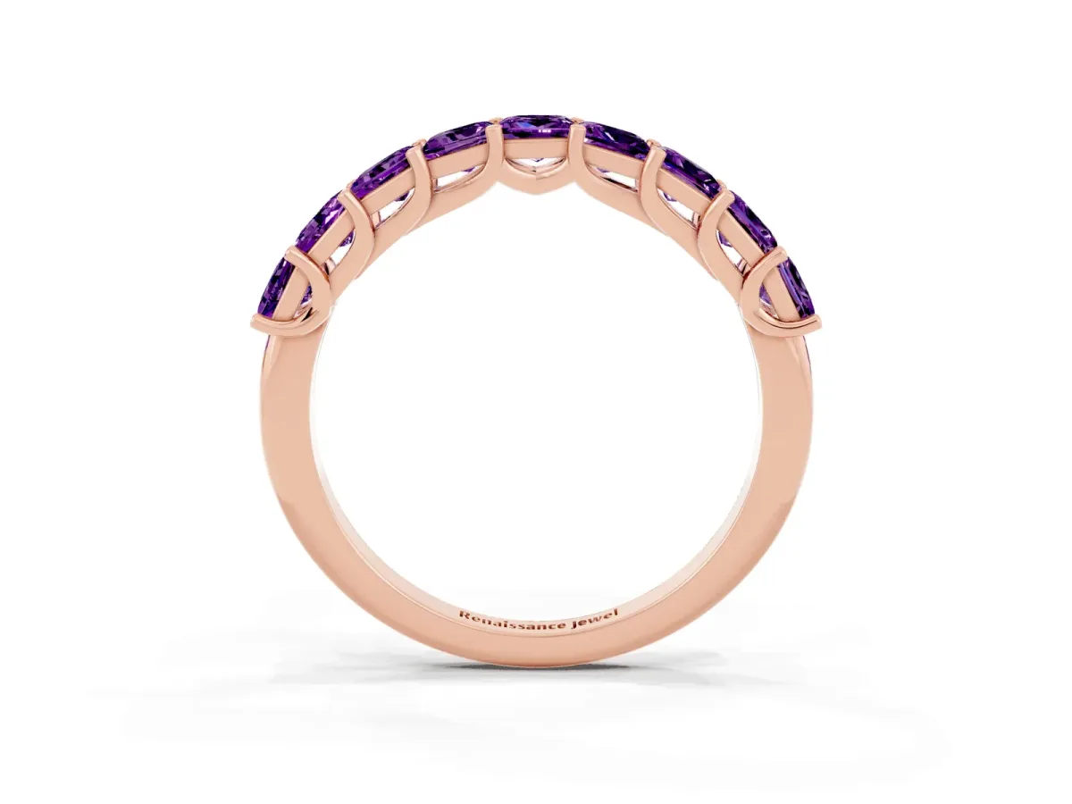 Princess Cut Amethyst Channel-Set Eternity Band with Prong Setting Rose gold