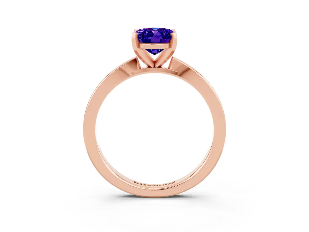 Oval Cut Tanzanite Solitaire Engagement Ring with Classic Band and Four-Prong Setting Rose gold