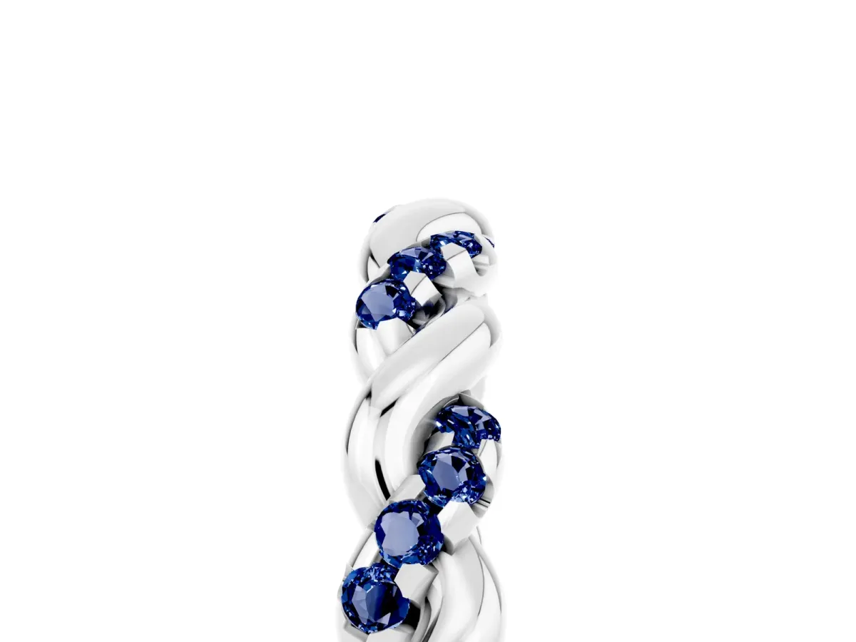 Twisted Pavé Round Blue Sapphire Eternity Band White gold