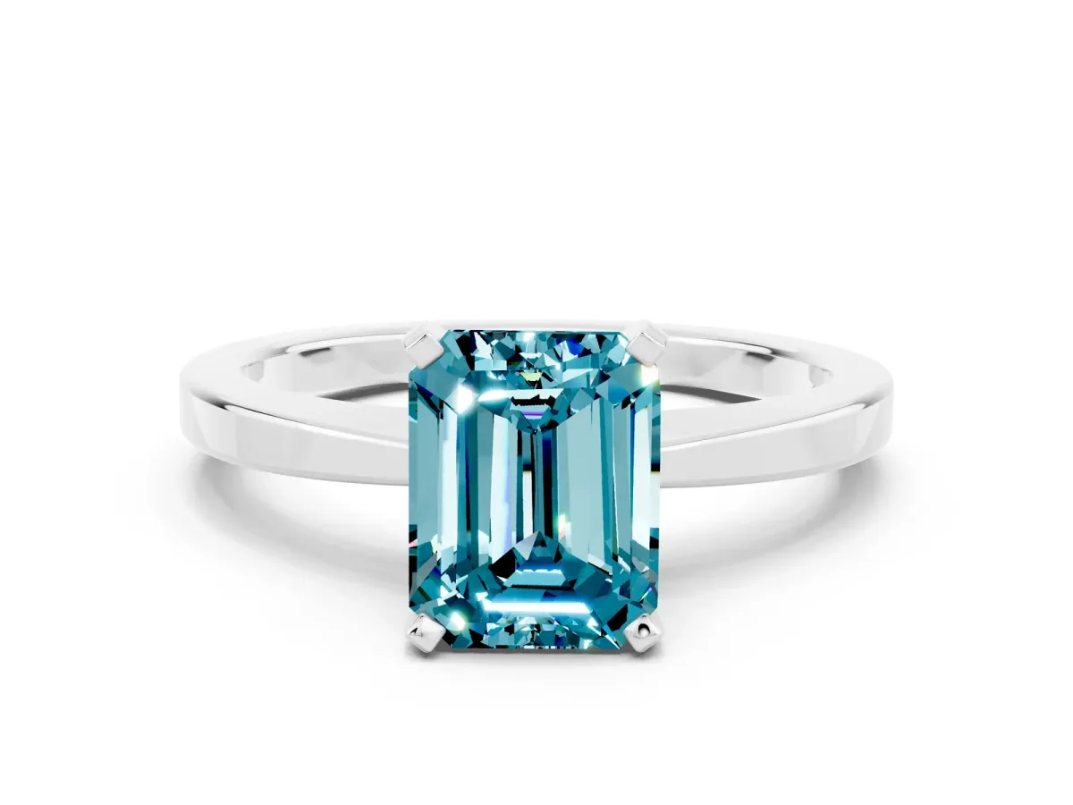 Emerald Cut Blue Topaz Solitaire Engagement Ring with Classic Band and Four-Prong Setting Platinum