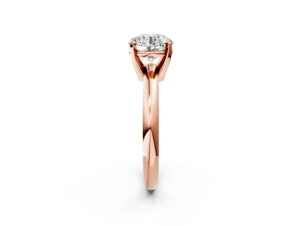 Round Cut Diamond Solitaire Engagement Ring with Round Band and Four-Prong Setting Rose gold