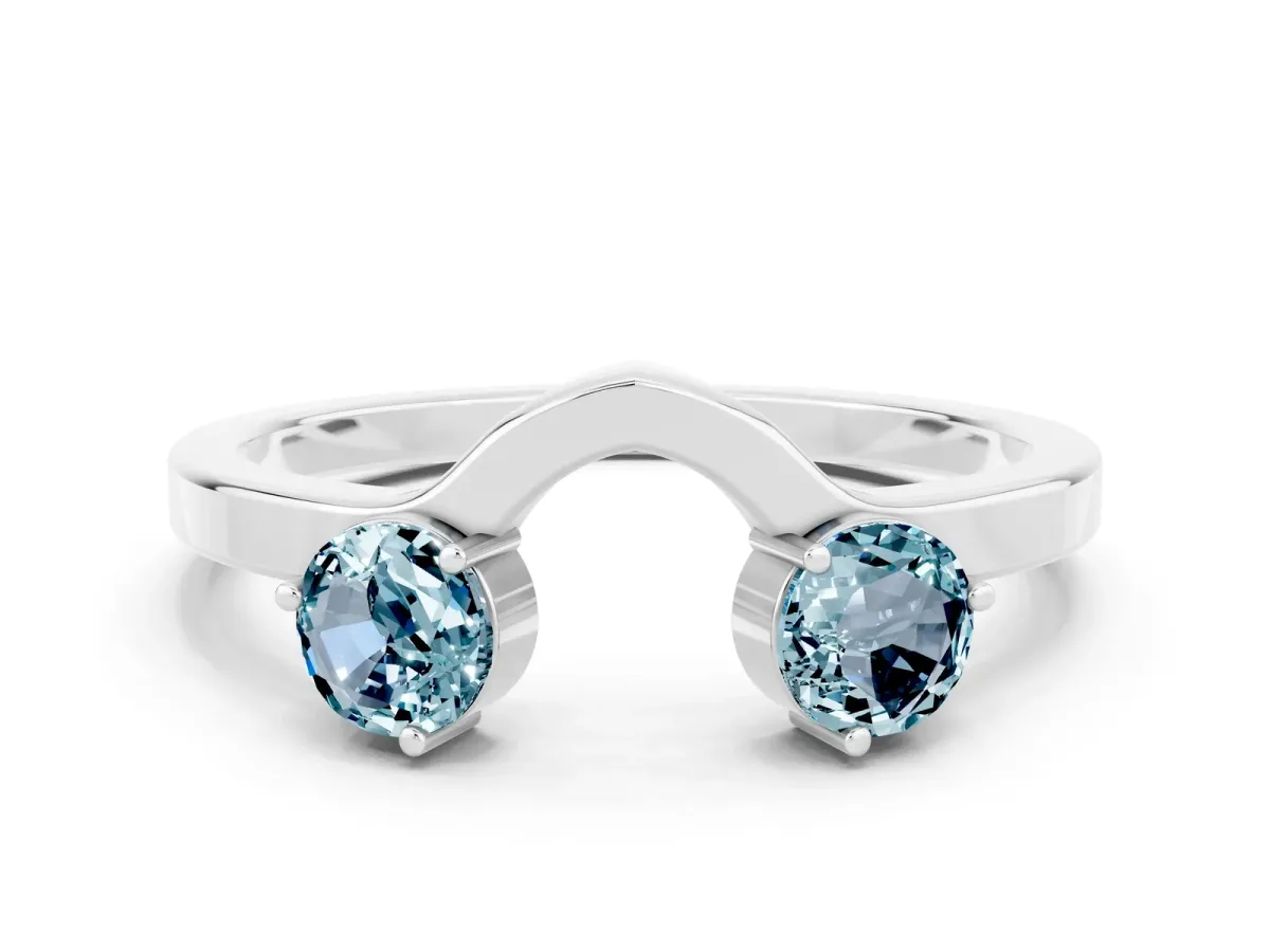 Dual Round Aquamarine Open Band Ring with Prong Setting Silver
