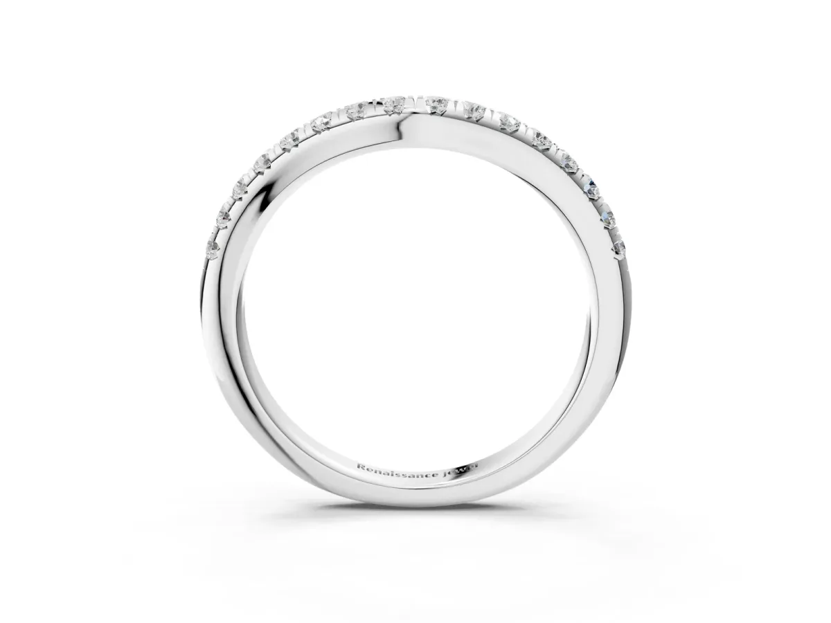 Round Diamond Pavé Curved Band with Shared Prong Setting Platinum