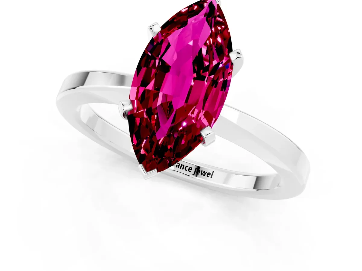 Marquise Cut Garnet Solitaire Engagement Ring with Classic Band and Four-Prong Setting Platinum