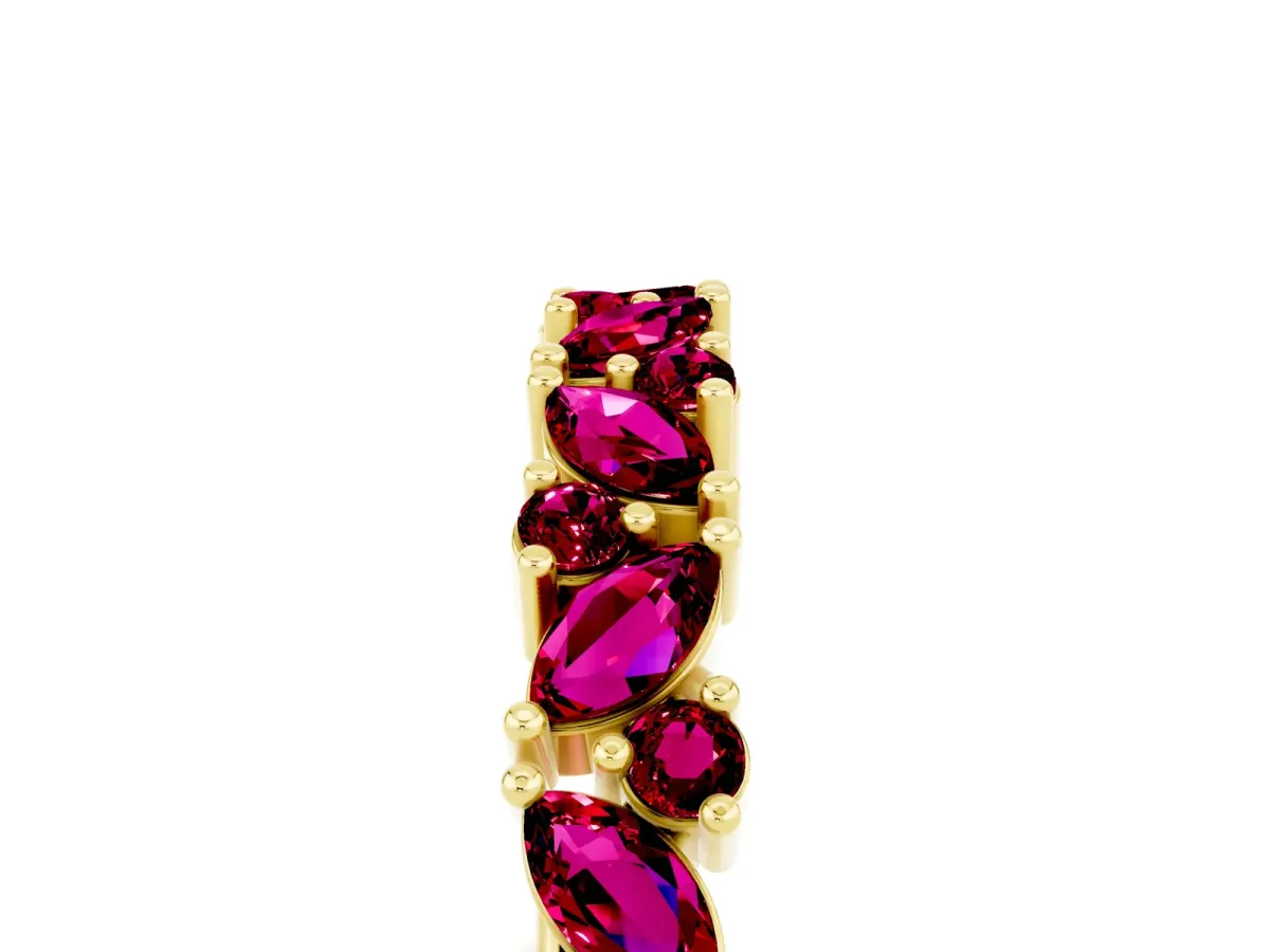 Marquise and Round Garnet Vine Eternity Band with Prong Setting Yellow gold