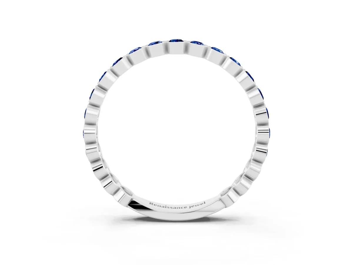 Round Blue Sapphire Bezel Set Eternity Band Silver