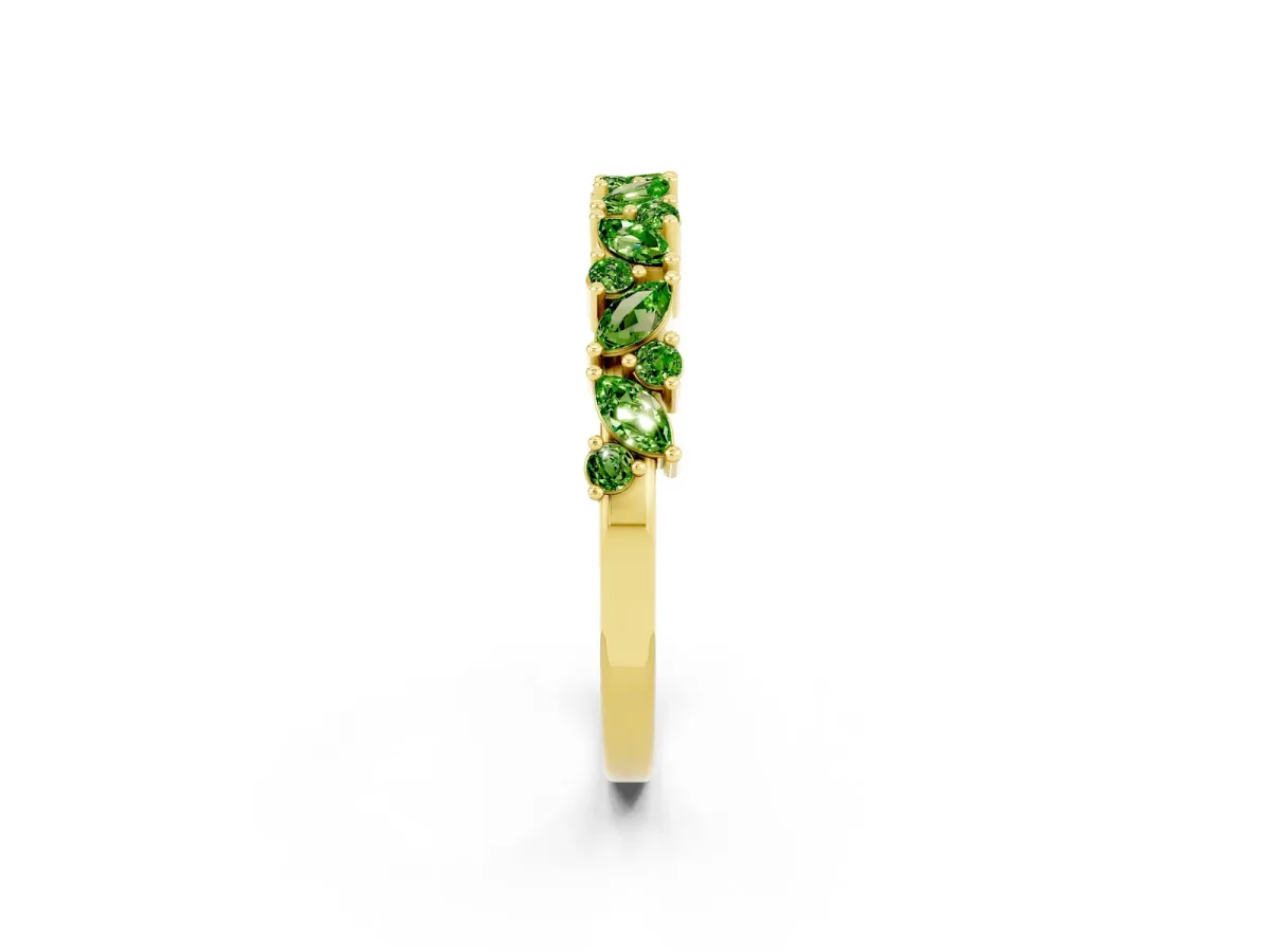 Marquise and Round Peridot Vine Eternity Band with Prong Setting Yellow gold