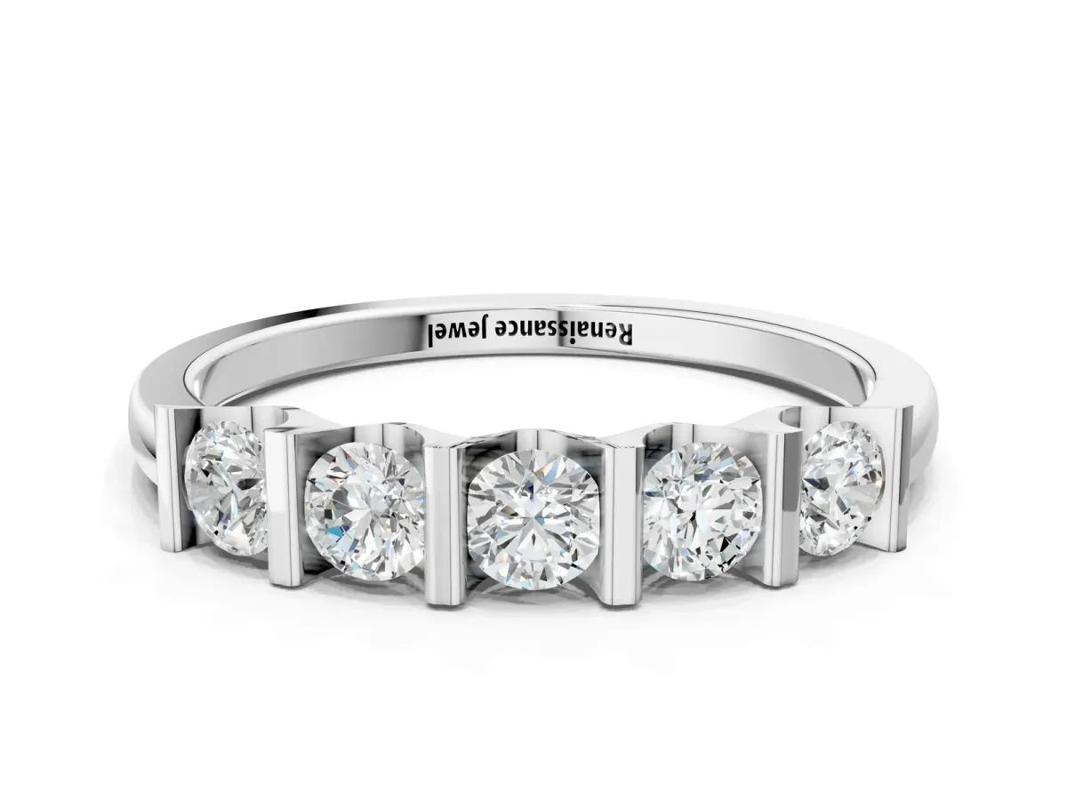 Channel-Set Round Diamond Five-Stone Band White gold