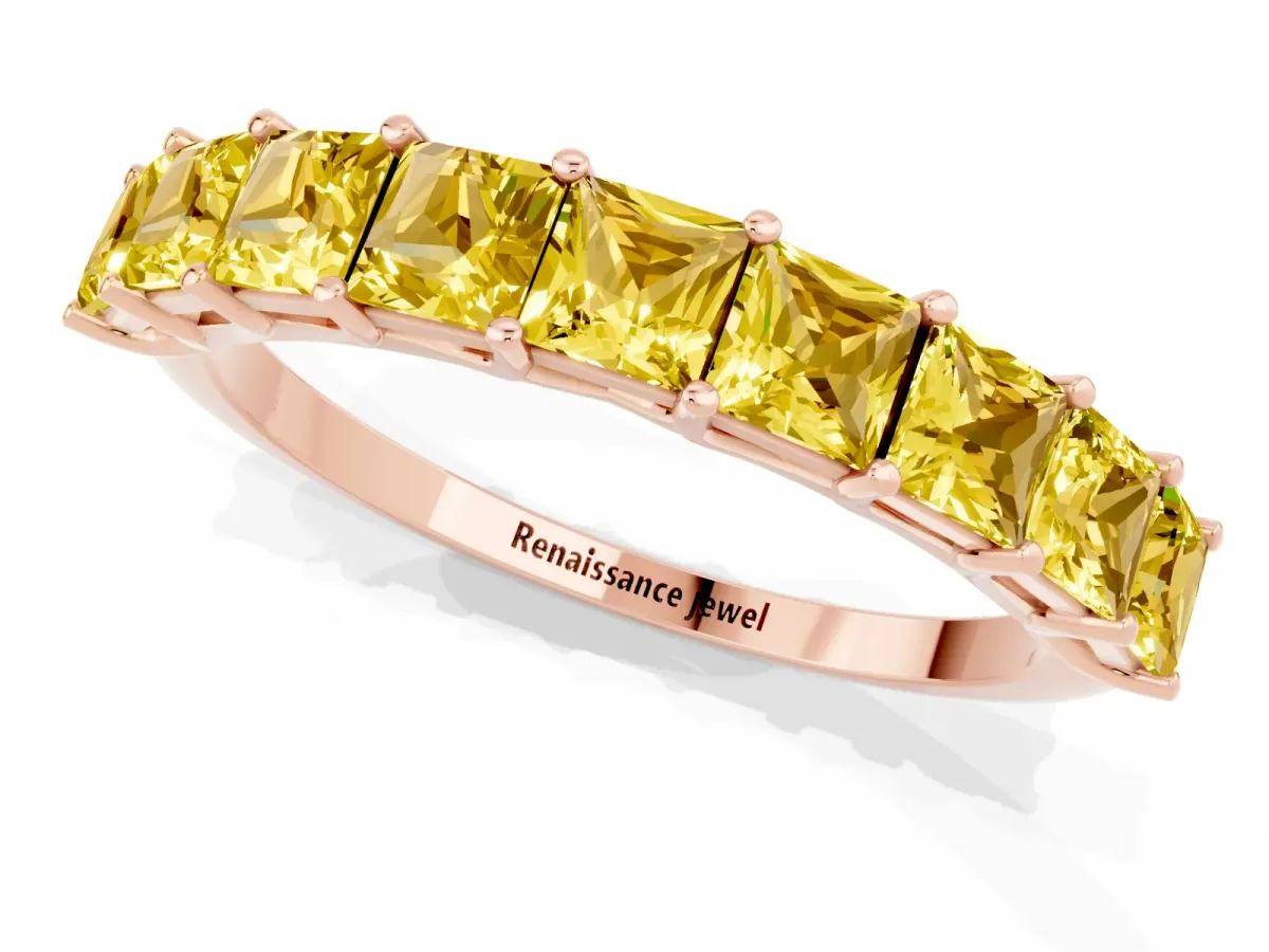 Princess Cut Yellow Sapphire Channel-Set Eternity Band with Prong Setting Rose gold