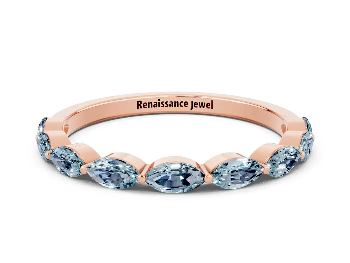 Marquise Aquamarine Half Eternity Band with Prong Setting Rose gold