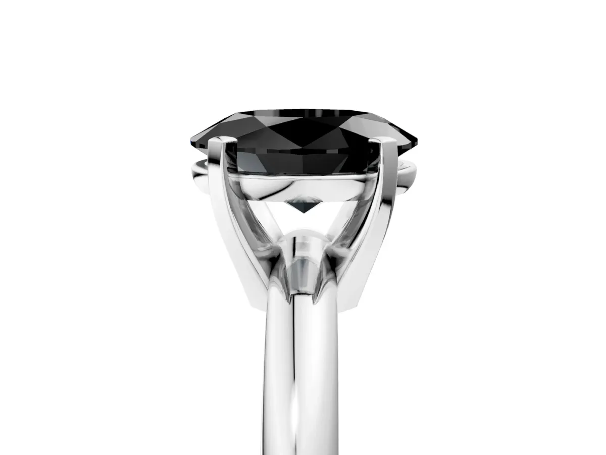 Fancy Black Oval Cut Diamond Solitaire Engagement Ring with Round Band and Four-Prong Setting White gold