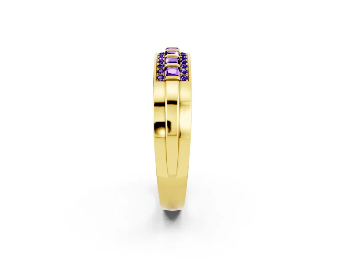 Bar-Set Princess Cut Tanzanite Pavé Band Yellow gold