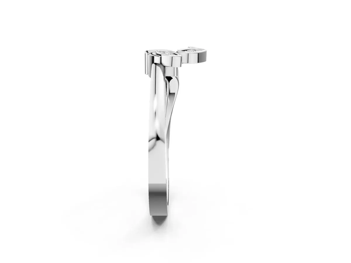 Three-Stone Round Diamond Leaf Bypass Ring with Bezel Setting White gold