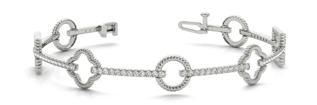 Round Diamond Pave Set Rope Band Bracelet with Four-Prong Setting White gold